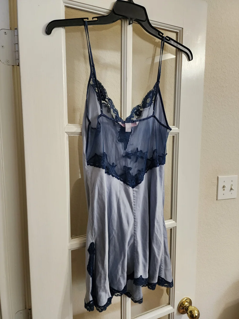 Vintage Victoria's Secret 100% Silk Blue Lace Chemise Slip Nightgown M READ DESC